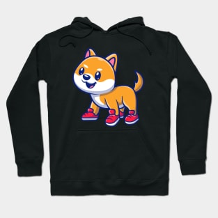 Cute Shiba Inu Dog Wearing Shoes Cartoon Hoodie